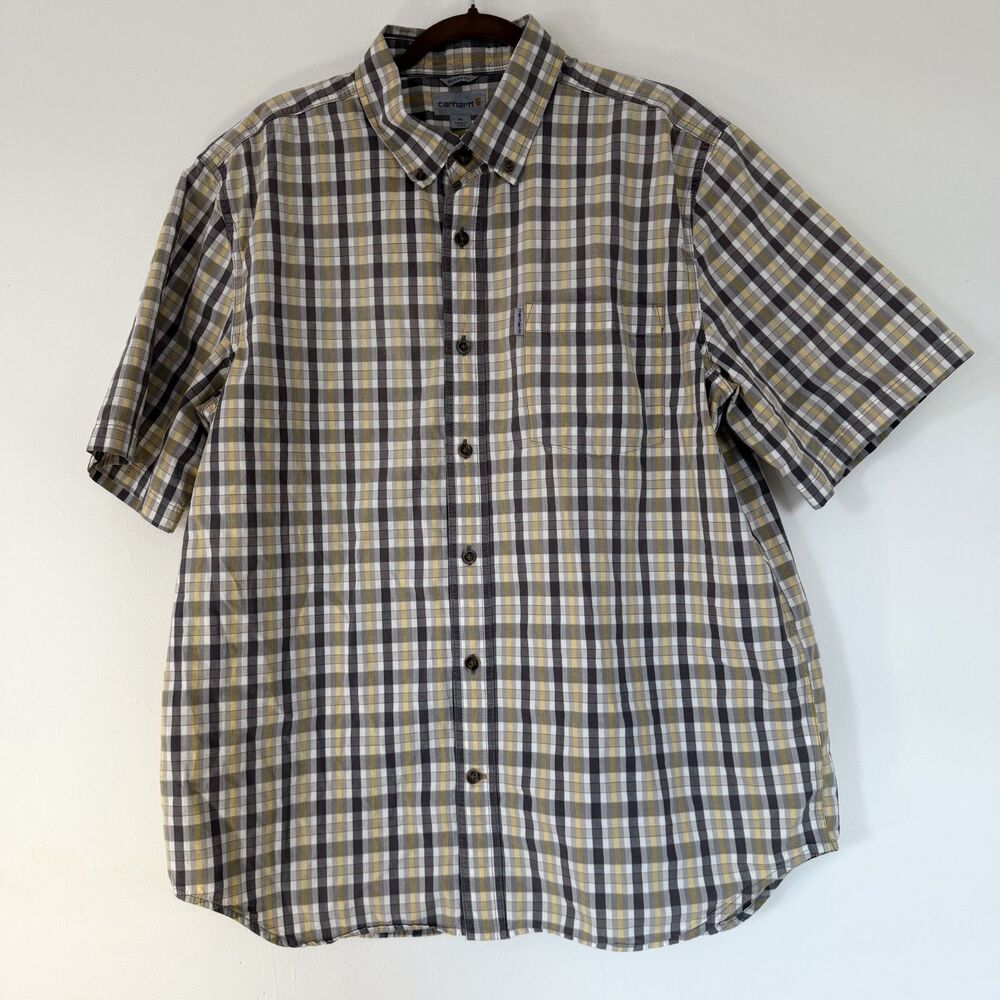 Carhartt Shirt Mens XL Relaxed Fit Plaid Short Sleeve Button Up Workwear Cotton